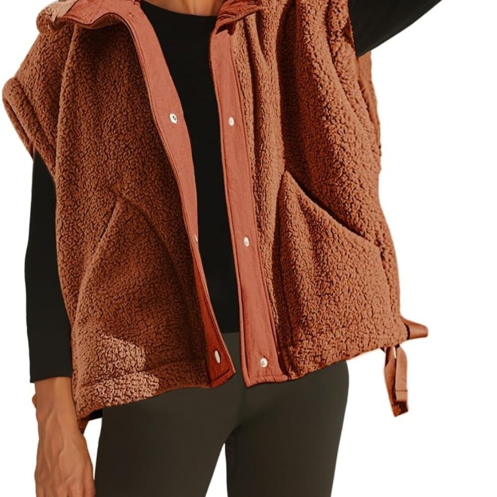 D Vest For Women Fleece Casual Tops Sleeveless Fuzzy Sherpa Jacket Winter Warm O